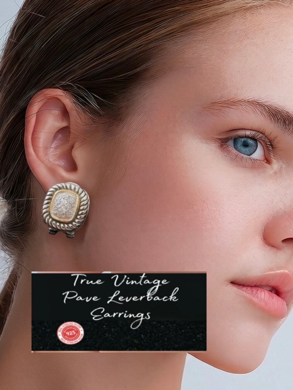 Vintage Sterling Silver 925 Gold Pave Leverback Earrings - Silver/Gold Stunning